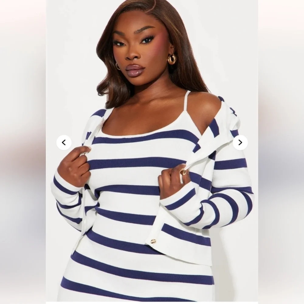 Fashion Nova Christiana Striped Sweater Midi Dress Set-Navy/combo Size 1X (NWOT)